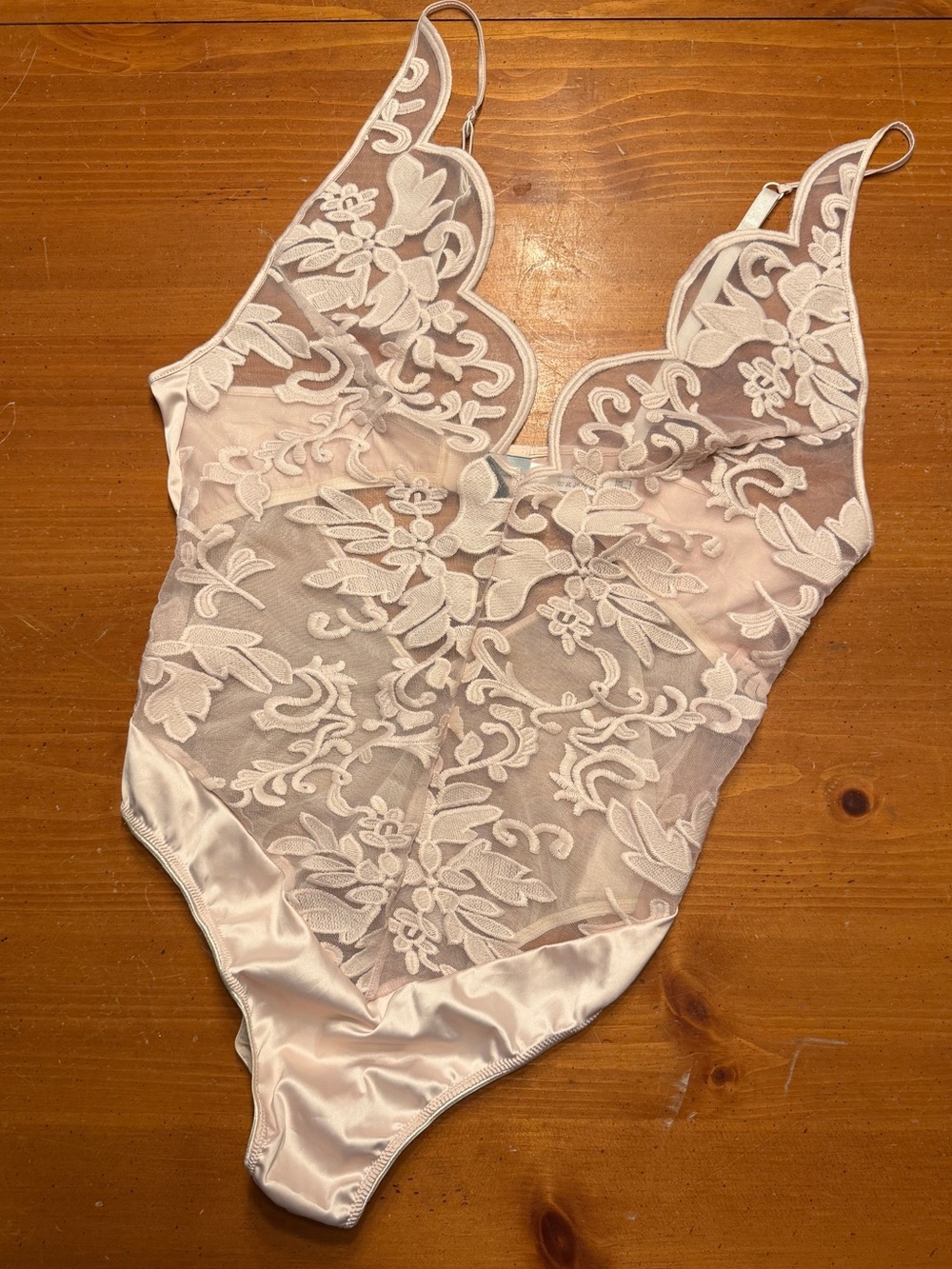 Sheer Floral Lace Satin-Trim Bodysuit - Ivory